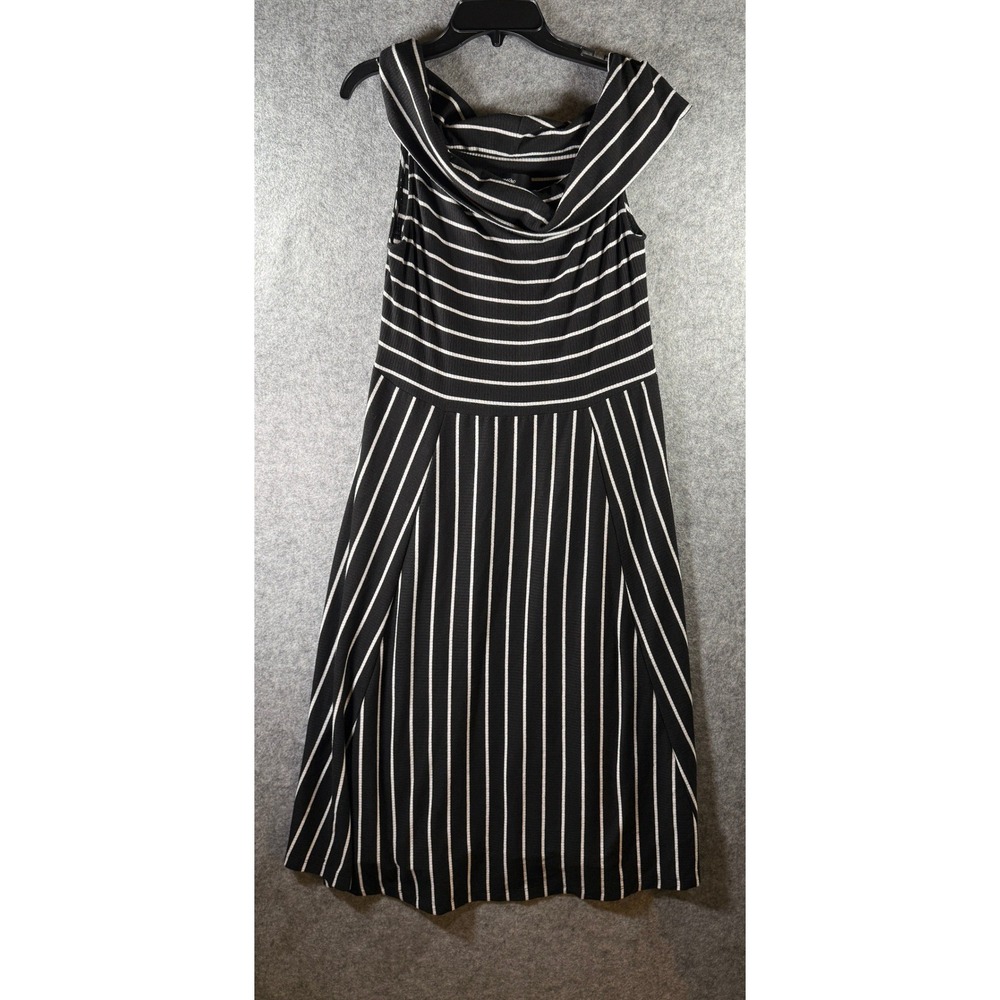 Mossimo Black White Striped Off Shoulder Ribbed Knit Midi Dress XL